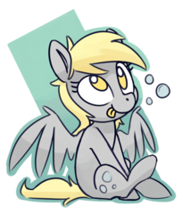 Size: 2841x3481 | Tagged: safe, artist:lilfunkman, derpy hooves, pegasus, pony, g4, bubble, cute, derpabetes, female, high res, mare, simple background, sitting, solo, tongue out, transparent background