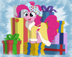Size: 1570x1240 | Tagged: safe, artist:ljdamz1119, pinkie pie, spirit of hearth's warming presents, pony, a hearth's warming tail, g4, clothes, costume, female, hearth's warming, present, solo