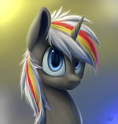 Size: 1065x1124 | Tagged: safe, artist:deltauraart, oc, oc only, oc:velvet remedy, pony, unicorn, fallout equestria, bust, fanfic, fanfic art, female, horn, mare, portrait, solo