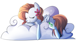 Size: 1966x1114 | Tagged: safe, artist:drawntildawn, oc, oc only, oc:giselle matte, pegasus, pony, cloud, simple background, sleeping, solo, transparent background