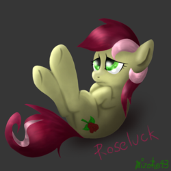 Size: 768x768 | Tagged: safe, artist:mizore43, roseluck, pony, g4, female, on back, solo