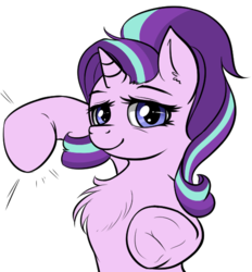 Size: 500x539 | Tagged: safe, artist:duop-qoub, artist:jericoanon, starlight glimmer, pony, unicorn, g4, 4chan, bust, chest fluff, cute, ear fluff, female, fluffy, frog (hoof), lidded eyes, looking at you, meme, pepe the frog, ponified, punch, simple background, smiling, solo, this will end in pain, transparent background, underhoof