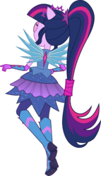 Size: 3702x6456 | Tagged: safe, artist:imperfectxiii, sci-twi, twilight sparkle, equestria girls, g4, my little pony equestria girls: legend of everfree, absurd resolution, back, boots, crystal guardian, crystal wings, female, floating, high heel boots, ponied up, ponytail, raised leg, rear view, simple background, solo, transparent background, vector, wings