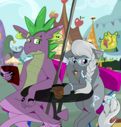 Size: 1950x2048 | Tagged: safe, artist:percy-mcmurphy, silver spoon, spike, pony, g4, crack shipping, duo, floppy ears, male, older, older silver spoon, older spike, scenery, ship:silverspike, shipping, straight