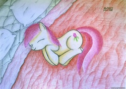 Size: 2847x2000 | Tagged: safe, artist:ponystarpony, roseluck, pony, g4, bed, female, high res, pillow, sleeping, solo, traditional art