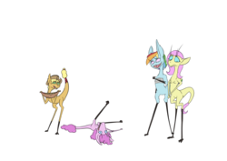 Size: 2828x2000 | Tagged: safe, artist:happy harvey, applejack, fluttershy, pinkie pie, rainbow dash, yinglet, g4, high res, phone drawing, ponified, species swap