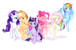 Size: 6000x4000 | Tagged: safe, artist:sawkssombercircus, applejack, fluttershy, pinkie pie, rainbow dash, rarity, twilight sparkle, alicorn, pony, g4, absurd resolution, erlenmeyer flask, flying, goggles, mane six, simple background, twilight sparkle (alicorn), white background