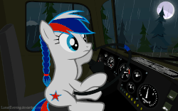 Size: 1920x1200 | Tagged: safe, artist:lunarevening, oc, oc only, oc:marussia, earth pony, pony, animated, car interior, driving, gif, nation ponies, night, rain, russia, russian, solo, truck, ural, vehicle