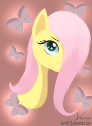 Size: 800x1100 | Tagged: safe, artist:aaron1122, fluttershy, butterfly, pony, g4, bust, female, hair over one eye, looking at you, portrait, solo