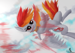 Size: 1535x1080 | Tagged: safe, artist:achmeddb, oc, oc only, oc:tridashie, pony, flying, solo