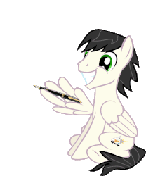 Size: 1000x1200 | Tagged: safe, artist:achmeddb, oc, oc only, oc:aced bracing, pegasus, pony, animated, gif, pen, simple background, smiling, solo, spinning, transparent background, wing hands