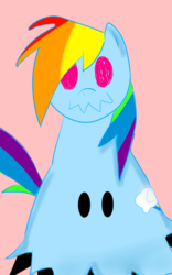 Size: 800x1280 | Tagged: safe, artist:rottenbabe, derpibooru exclusive, rainbow dash, mimikyu, g4, crossover, cute, cutie mark, pink background, pokémon, pokémon sun and moon, simple background