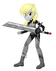 Size: 1584x2016 | Tagged: safe, artist:thecheeseburger, derpy hooves, equestria girls, g4, armor, epic derpy, female, fist, scar, solo