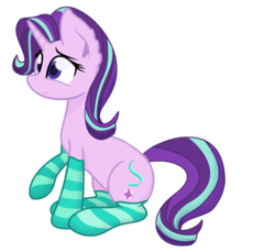 Size: 4638x4251 | Tagged: safe, artist:starstridepony, starlight glimmer, pony, unicorn, g4, absurd resolution, clothes, cute, ear fluff, female, fluffy, raised hoof, simple background, sitting, smiling, socks, solo, striped socks, transparent background