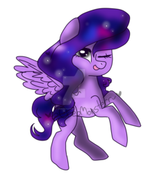 Size: 1024x1200 | Tagged: safe, artist:oreomonsterr, oc, oc only, oc:galaxy, pegasus, pony, one eye closed, simple background, solo, transparent background, watermark, wink