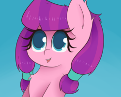Size: 1280x1024 | Tagged: safe, artist:zlight, lily longsocks, pony, g4, adorasocks, blue background, bust, chest fluff, colored pupils, cute, ear fluff, gradient background, lilydorable, looking up, open mouth, portrait, simple background, smiling, solo