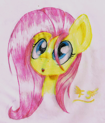 Size: 1700x2000 | Tagged: safe, artist:chikiz65, fluttershy, pony, g4, bust, colored, female, head, letter, looking up, open mouth, portrait, solo, traditional art
