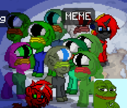 Size: 495x420 | Tagged: safe, pony, pony town, clothes, cosplay, costume, group, group shot, meme, pepe the frog, screenshots, snow