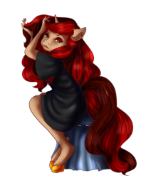 Size: 2542x3000 | Tagged: safe, artist:rosewend, oc, oc only, oc:redlight district, unicorn, anthro, unguligrade anthro, anthro oc, clothes, colored hooves, getting ready, glamourous, gold hooves, high res, hooves, red mane, red tail, robe, seductive, sexy, solo