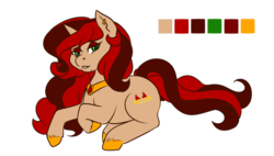 Size: 1785x1016 | Tagged: safe, artist:rosewend, oc, oc only, oc:redlight district, pony, unicorn, brown coat, colored hooves, gold hooves, hooves, red mane, red tail, reference sheet, simple background, solo, tan coat, transparent background