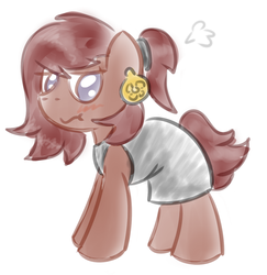 Size: 1259x1297 | Tagged: safe, artist:orbitalaerospace, oc, oc only, oc:ruby rouge, pony, colt quest, blushing, child, clothes, cute, dress, ear piercing, earring, female, filly, foal, glare, jewelry, piercing, ponytail, solo, tomboy, tomboy taming, tsundere, wavy mouth