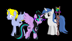 Size: 2432x1408 | Tagged: safe, artist:dashiemlpfim, oc, oc only, oc:delta brony, oc:twivine sparkle, black background, equal cutie mark, simple background, staff, staff of sameness