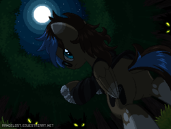 Size: 800x600 | Tagged: safe, artist:rangelost, oc, oc only, oc:playthrough, pegasus, pony, timber wolf, bipedal, clothes, dutch angle, featureless crotch, fighting stance, forest, gauntlet, glasses, glowing eyes, looking at you, looking back, male, moon, night, perspective, pixel art, serious face, silhouette, solo, stallion, stars, surrounded