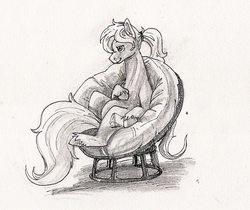 Size: 1090x916 | Tagged: safe, artist:thekuto, oc, oc only, pony, chair, ponytail, solo, traditional art