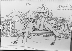 Size: 3897x2776 | Tagged: safe, artist:adetuddymax, oc, oc only, pegasus, pony, female, flower, high res, rose, traditional art
