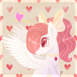 Size: 1280x1278 | Tagged: safe, artist:lol-katrina, oc, oc only, pegasus, pony, bow, choker, freckles, hair bow, heart, smiling, solo