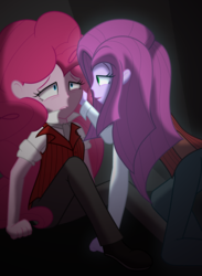Size: 3000x4100 | Tagged: safe, artist:geraritydevillefort, pinkie pie, equestria girls, g4, clothes, crossover, dr jekyll, dr jekyll and mr hyde, dr pinkie and miss pie, duality, duo, high res, looking at each other, mr hyde, pinkamena diane pie, smiling
