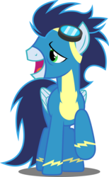 Size: 3074x5000 | Tagged: safe, artist:dashiesparkle, soarin', pony, g4, rarity investigates, clothes, high res, male, raised hoof, simple background, solo, transparent background, vector, wonderbolts uniform