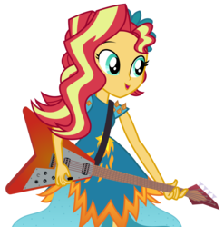 Size: 3044x3075 | Tagged: safe, artist:sketchmcreations, sunset shimmer, equestria girls, g4, my little pony equestria girls: legend of everfree, crystal gala, female, flying v, guitar, high res, musical instrument, open mouth, simple background, singing, solo, sunset shredder, transparent background, vector