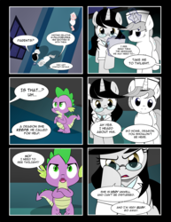 Size: 1275x1650 | Tagged: safe, artist:dsana, spike, oc, oc:white scrubs, pony, unicorn, comic:to look after, g4, comic, crossed arms, doctor, female, glasses, magic, mare, nurse
