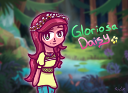 Size: 1377x1000 | Tagged: safe, artist:ponliestar, gloriosa daisy, equestria girls, g4, female, forest, lake, solo, waterfall