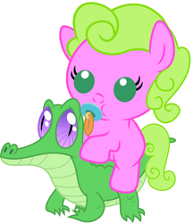 Size: 836x967 | Tagged: safe, artist:red4567, daisy, flower wishes, gummy, pony, g4, baby, baby pony, cute, pacifier, ponies riding gators, riding