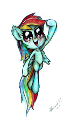 Size: 676x1212 | Tagged: safe, artist:arnne, rainbow dash, pony, g4, chibi, cute, female, signature, solo, traditional art