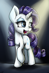 Size: 2078x3064 | Tagged: safe, artist:gaelledragons, rarity, pony, unicorn, g4, female, high res, open mouth, raised hoof, solo, spotlight