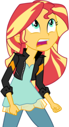 Size: 3001x5465 | Tagged: safe, artist:cloudy glow, sunset shimmer, equestria girls, g4, my little pony equestria girls: friendship games, .ai available, absurd resolution, clothes, female, jacket, leather jacket, open mouth, pants, shocked, simple background, solo, transparent background, vector