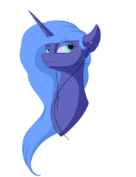 Size: 2500x3250 | Tagged: safe, artist:skitsroom, princess luna, pony, g4, :3, earbuds, female, high res, s1 luna, simple background, smirk, solo, transparent background