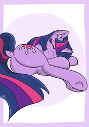 Size: 2456x3484 | Tagged: safe, artist:meowmavi, twilight sparkle, pony, g4, butt, cute, dock, ear fluff, eyes closed, female, high res, on side, plot, simple background, sleeping, solo, twiabetes, twibutt, underhoof