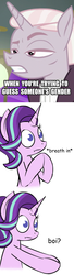 Size: 525x1919 | Tagged: safe, artist:pj-nsfw, starlight glimmer, zesty gourmand, g4, spice up your life, :t, boi, comic, frown, meme, wide eyes