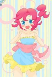 Size: 800x1182 | Tagged: safe, artist:thekatwoman, pinkie pie, human, g4, anime, blushing, clothes, dress, female, humanized, solo