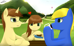 Size: 1600x1000 | Tagged: safe, artist:ssnerdy, oc, oc only, pony, snail, heart, trio