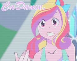 Size: 500x396 | Tagged: safe, artist:ozu, queen chrysalis, changeling, human, g4, animated, disguise, disguised changeling, fake cadance, gif, humanized, japanese, pixiv, translation request