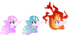 Size: 5000x2487 | Tagged: safe, artist:orin331, nightmare star, princess celestia, g4, cewestia, cute, cutelestia, filly, foal, high res, looking at you, mane of fire, pink-mane celestia, simple background, transparent background, younger