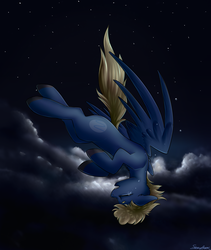 Size: 3983x4722 | Tagged: safe, artist:strachattack, oc, oc only, oc:synthis, pegasus, pony, crying, dark background, falling, night, solo