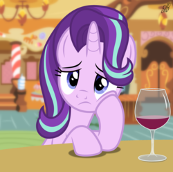 Size: 2640x2620 | Tagged: safe, artist:dashiesparkle, artist:slb94, screencap, starlight glimmer, pony, unicorn, g4, alcohol, bored, confound these ponies, female, high res, lonely, mare, show accurate, solo, tired, wine, wine glass