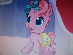 Size: 1200x900 | Tagged: safe, screencap, pinkie pie (g3), pony, g3, g3.5, newborn cuties, once upon a my little pony time, so many different ways to play, baby, cutie mark diapers, diaper, female, newborn pinkie pie, solo