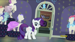Size: 1920x1080 | Tagged: safe, edit, edited screencap, editor:joshua, screencap, rarity, pony, unicorn, g4, the saddle row review, butt, butt blush, female, manehattan, mannequin, mare, plot, rarity for you, rearity, saddle row, solo